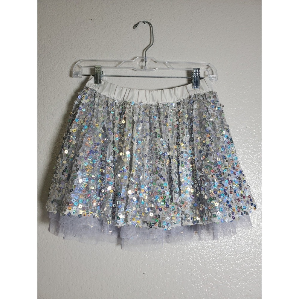 Justice Girls Sequin Tutu Skirt Size 10 Silver Holographic Sparkle Size 10